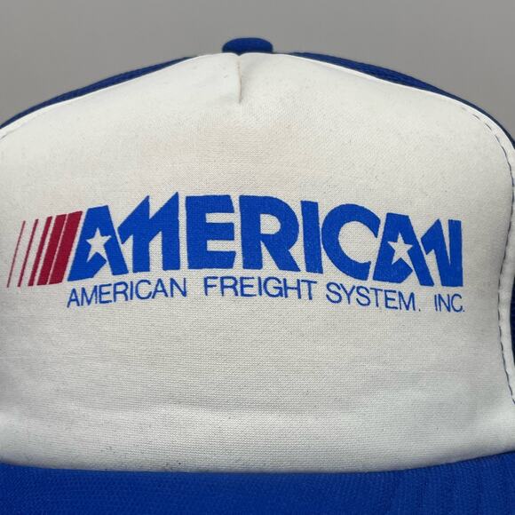 Vintage American Freight‎ Systems Snapback Trucker Hat Blue Mesh Yupoong Korea - Picture 1 of 7